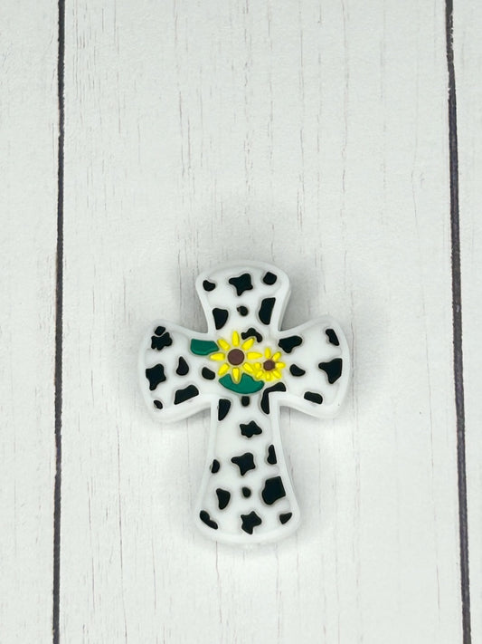 Cow Print Flower Cross Focal Bead