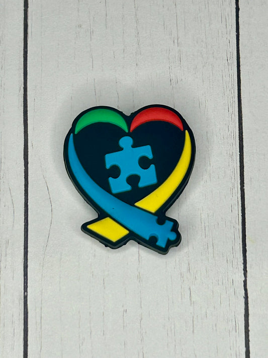 Puzzle Heart - Blue Focal Bead