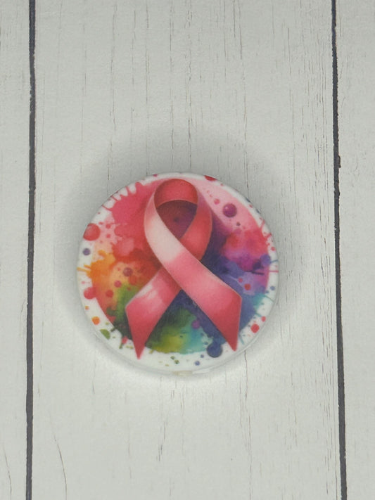 "Pink Awareness Ribbon Rainbow" Focal Bead