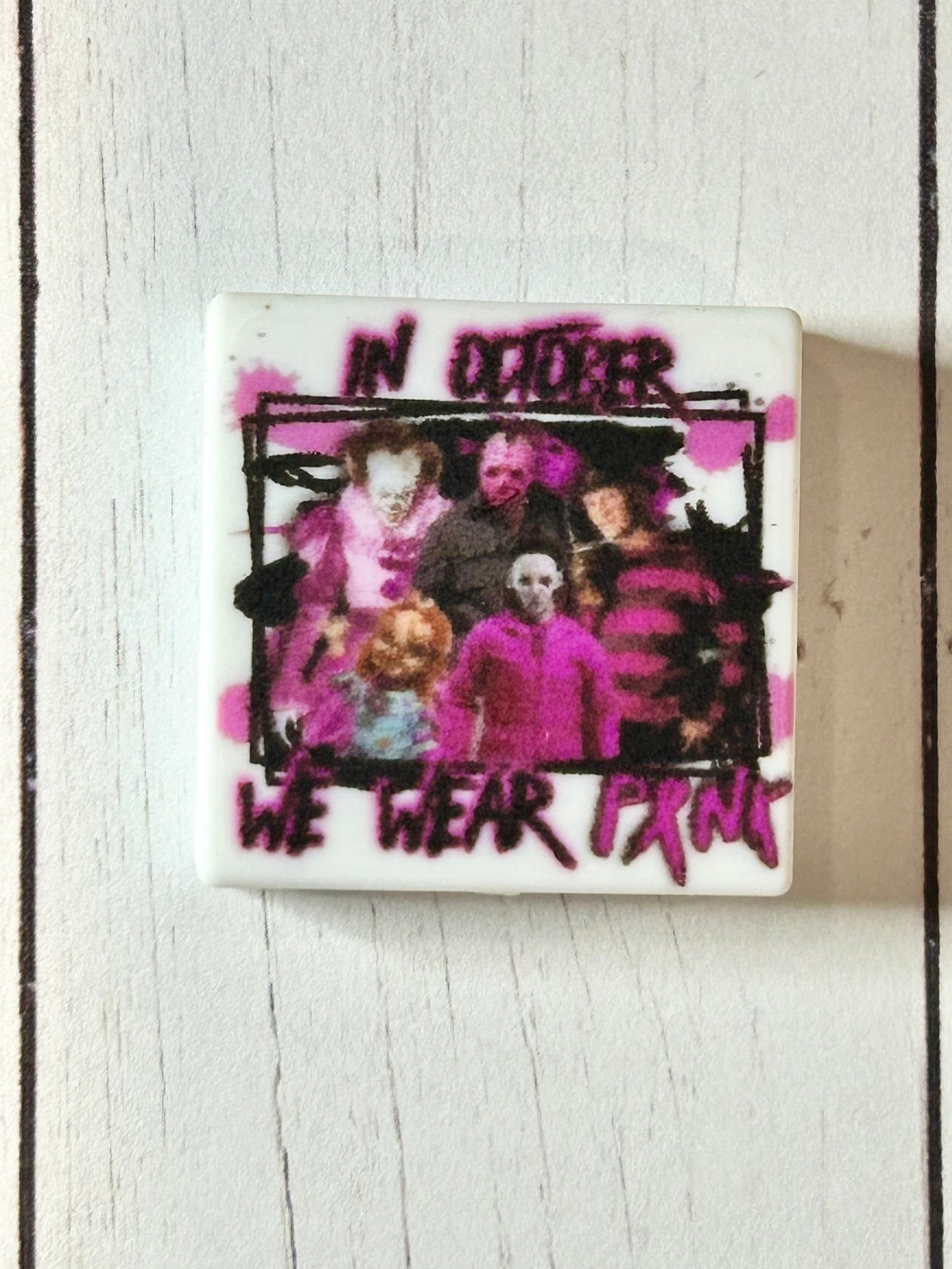 "In October We Wear Pink - Horror" Awareness Focal Bead