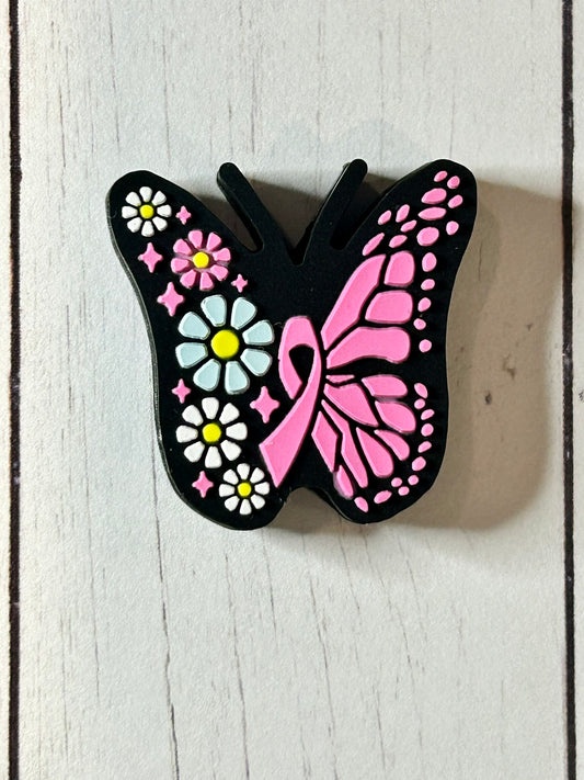 Butterfly Flower Pink Ribbon Awareness Focal Bead