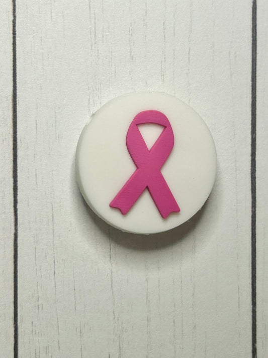 Pink Ribbon Circle Focal Bead