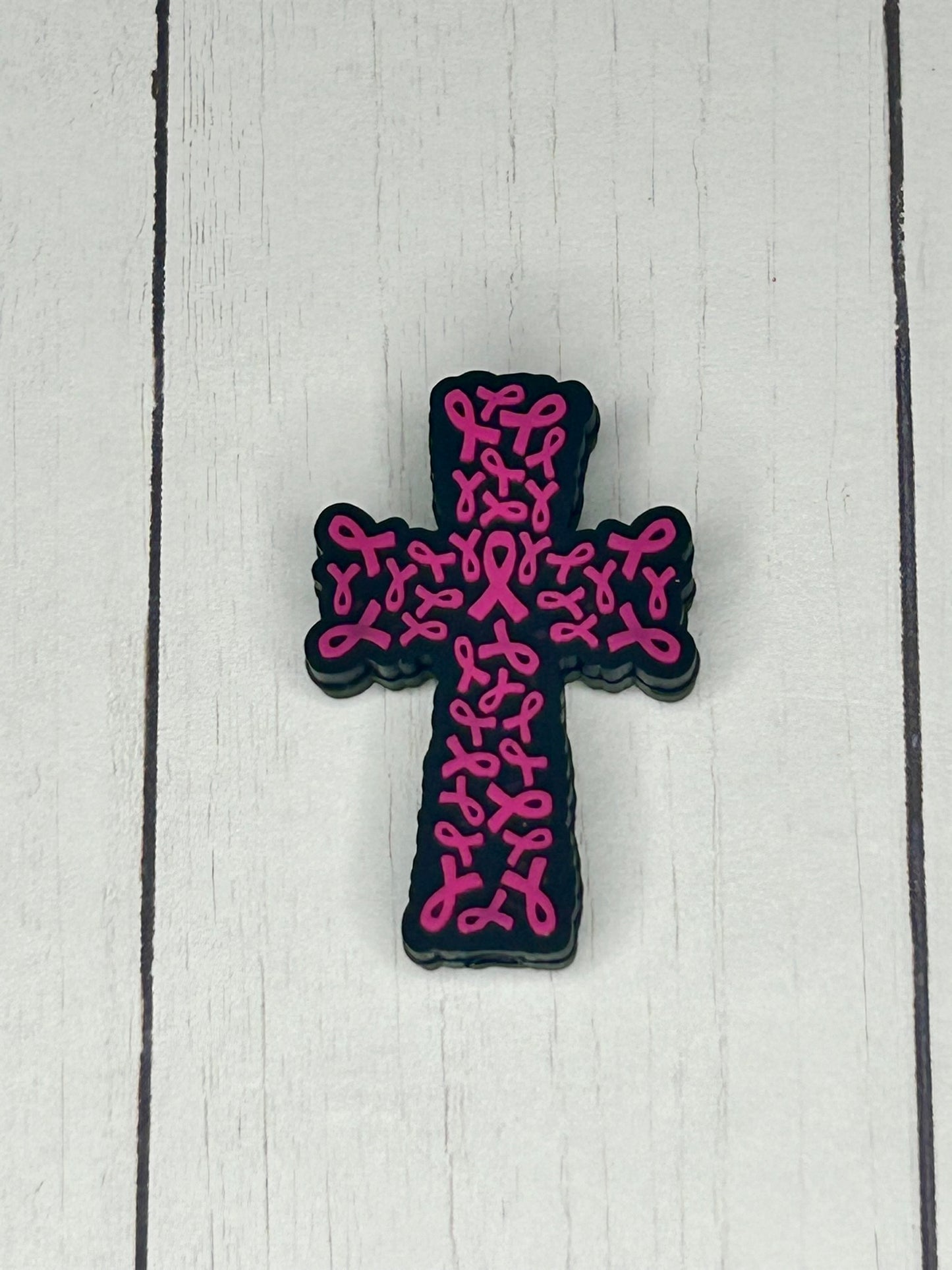 Pink Ribbon Cross Focal Bead