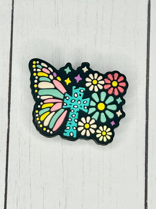 Cross Flower With Butterfly  Focal Bead