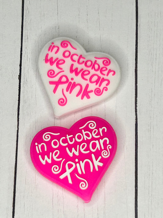 "In October We Wear Pink" Awareness Heart Focal Bead