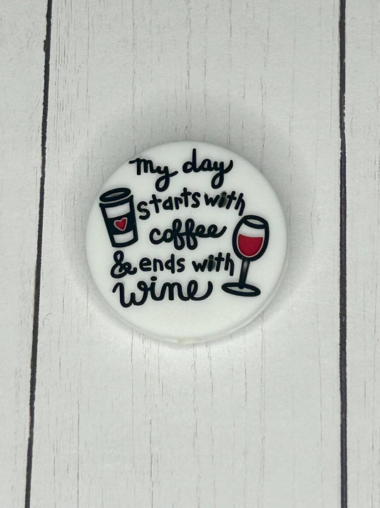 "My Day Starts With Coffee & Ends With Wine" Focal Bead