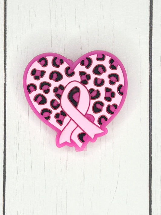 Pink Leopard Heart Awareness Ribbon Focal Bead