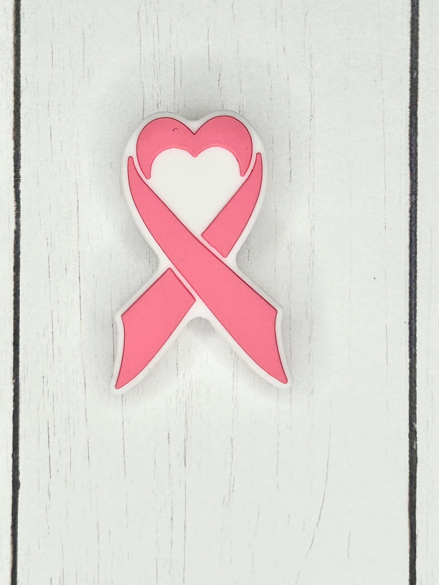 Pink Heart Awareness Ribbon Focal Bead