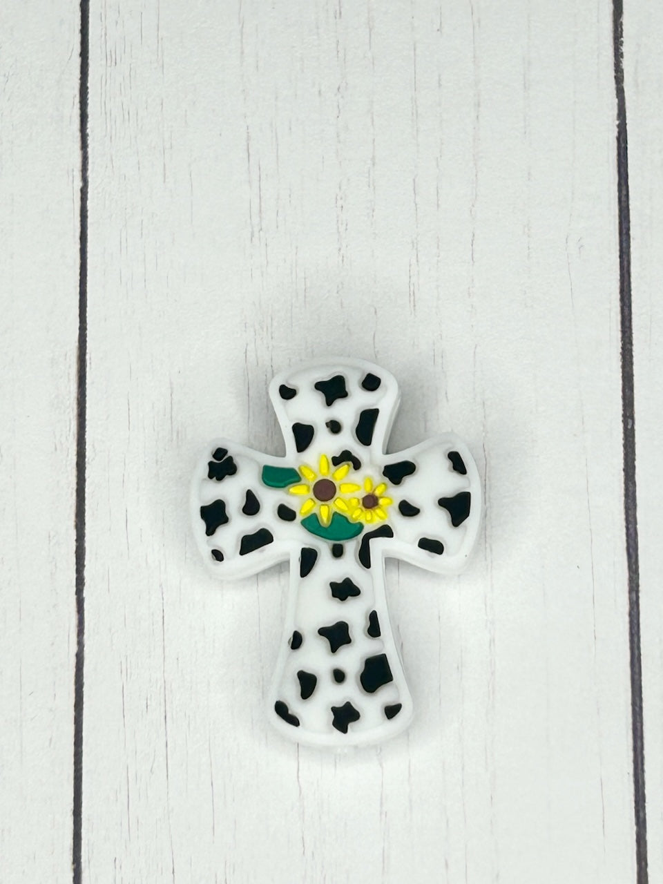Cow Print Flower Cross  Focal Bead